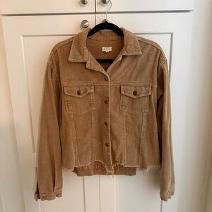 POL Frayed Hem Corduroy Utility Jacket